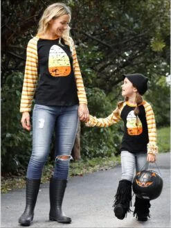 Mommy & Me Candy Corn Raglan Top -MEO Kid Clothing Shop mommy me candy cane long striped raglan sleeve top 19 99 and under 20 39 40 59 10y12y 2t3t mia belle baby 581