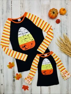 Mommy & Me Candy Corn Raglan Top -MEO Kid Clothing Shop mommy me candy cane long striped raglan sleeve top orange 2t 19 99 and under 20 39 40 59 10y12y 2t3t mia belle baby 686
