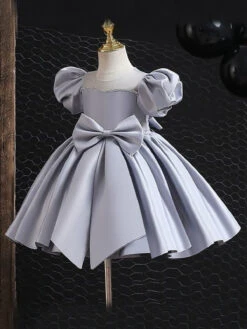 Golden Glow Puff Sleeve Satin Dress -MEO Kid Clothing Shop xdhxfthtftrfbnbg