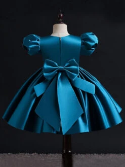 Golden Glow Puff Sleeve Satin Dress -MEO Kid Clothing Shop xdjxfgjkh